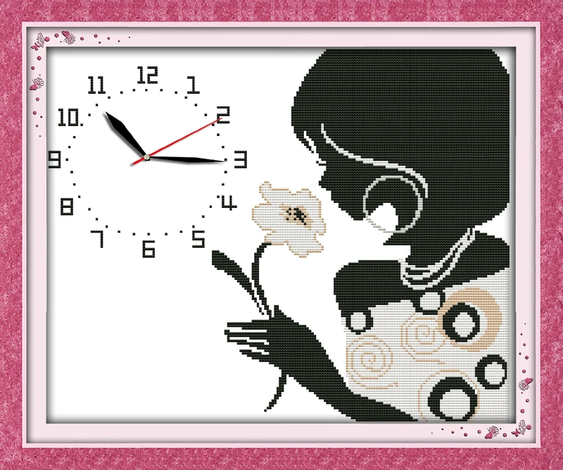 Charming sniffing girl cross stitch kit 14ct 11ct count print canvas wall clock stitching embroidery DIY handmade needlework | Дом и сад