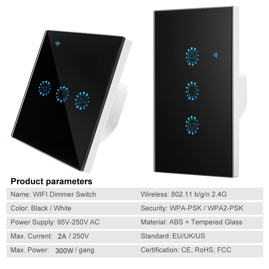

Wifi Smart Light Switch Glass Screen Touch Panel Voice Control Wireless Wall Switches Remote with Alexa Google Home 3 Gang EU/US