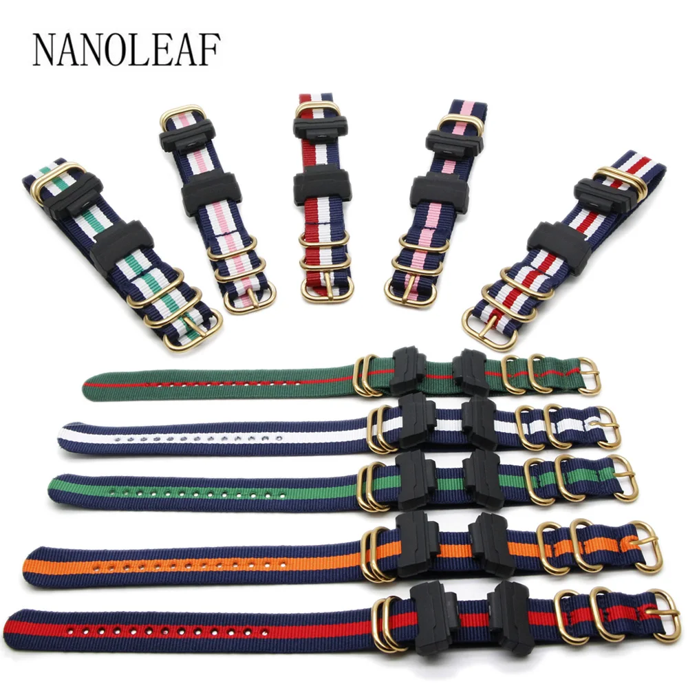 

Nylon Watch Band and Adapter 22MM Replacement Strap for Casio G-Shock DW5600 DW9052 GW9400 GW100 GD120 with Gold Color Buckle