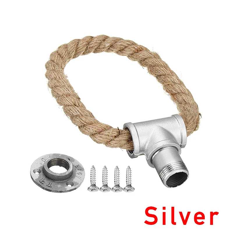 

Vintage Towel Rack Ring Industrial Style Wall Mount Towel Holder Iron Pipe Hemp Rope Bathroom Toilet Home Hotels Decoration