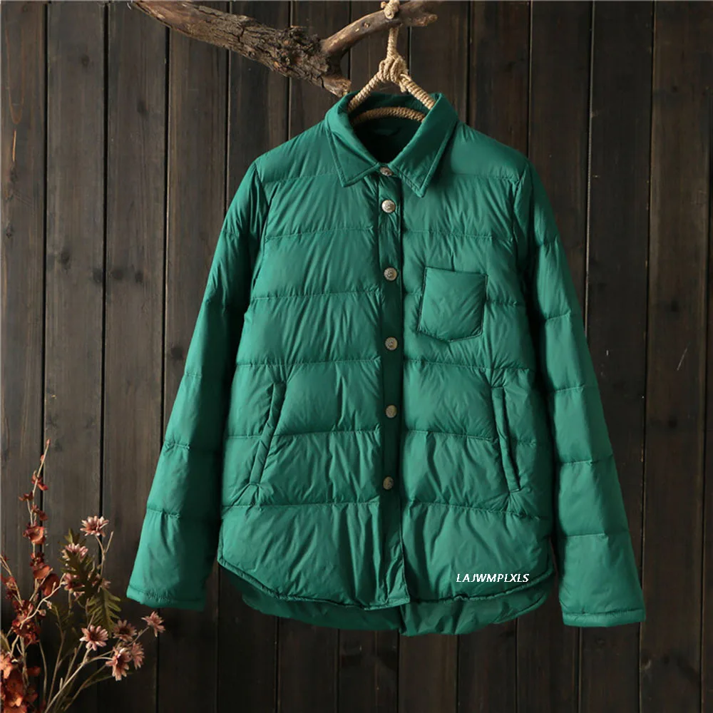 

Осень Белое пуховое пальто Женская тонкая Ультра светильник однобортная парка/Женская зимняя обувь Классическая Повседневная куртка-пухо...