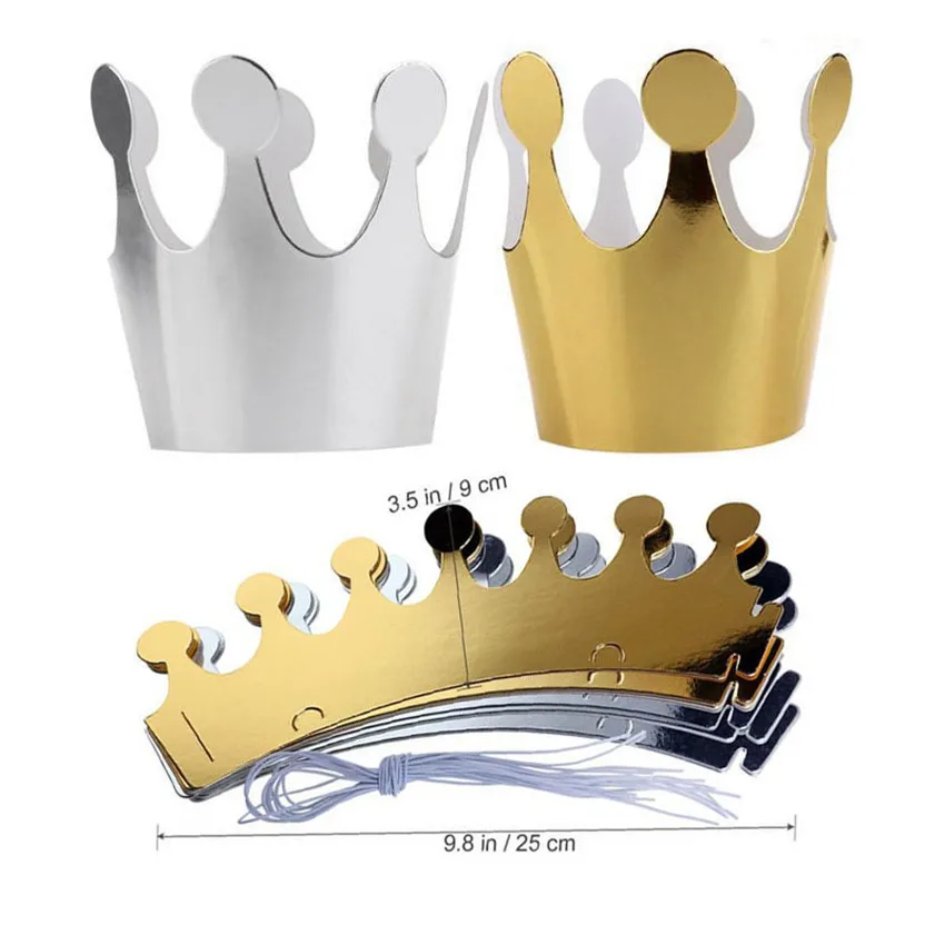 

10Pcs/set Kids Birthday Cap Gold/Sliver Paper Children Birthday Party Hats Princess Crown Festive Event Decoration Supplies