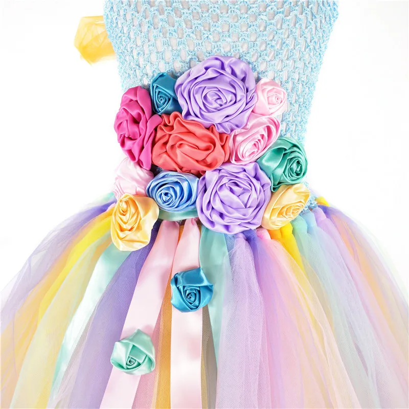 Детское платье с единорогом для девочек Бальное цветочной аппликацией Платья