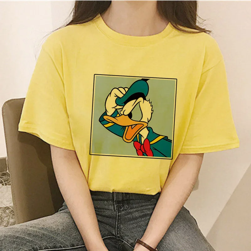 

Disney Mickey Mouse And Donald Duck Anime T-Shirt Women Casual Christmas Tee Oversize Female Summer Woman Y2K Clothes Cartoon