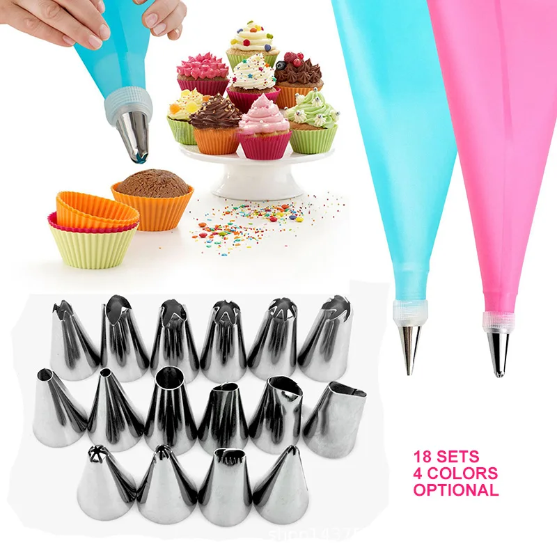 YIBO 18 шт./компл. силиконовые кондитерского мешка советы Кухня DIY 16 глазури трубопроводов сопла крем многоразовый кондитерский Сумки Украшение торта Формы для выпечки Инструменты
