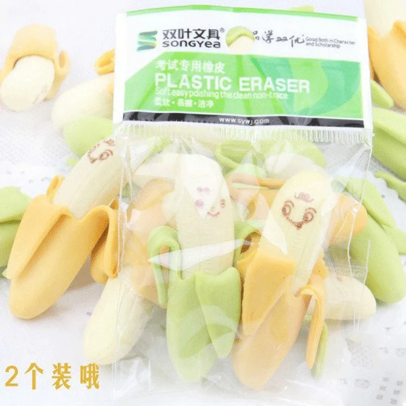 2 шт./лот Kawaii милый банановый ластик карандаш с фруктами резиновая Новинка для