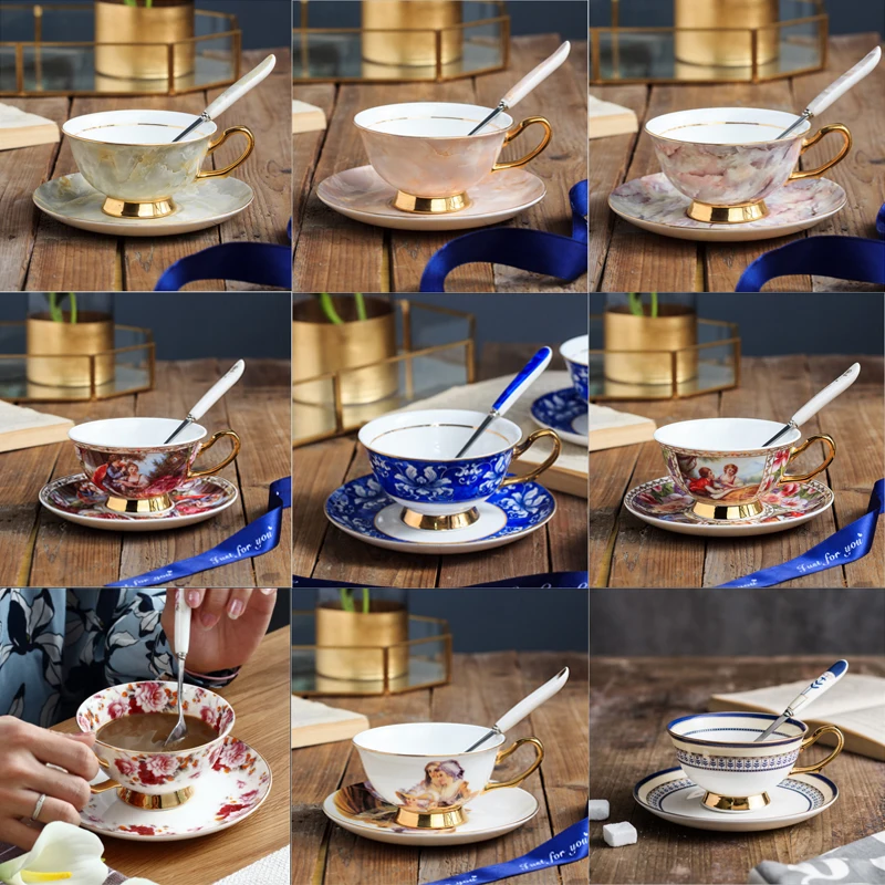 

Vintage Ceramic Simple Cups and Saucer Afternoon Luxury Tea Cups for Drinking Taza Cafe Portatil Household Coffee Cups OO50CS