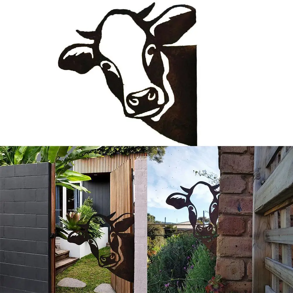 

Hot Sales Art Hanging Metal Peeking Cow Ornaments Indoor Outdoor Garden Adornment Home Decor Party Supplies