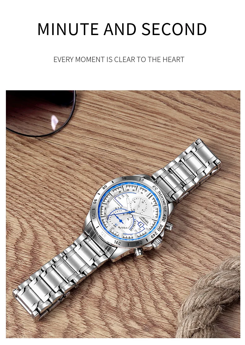 SMAEL Luxury Men Watches Gold Tone Stainless Steel Expansion Band Fashion Chronograph Quartz Watch Men Sport Wristwatch