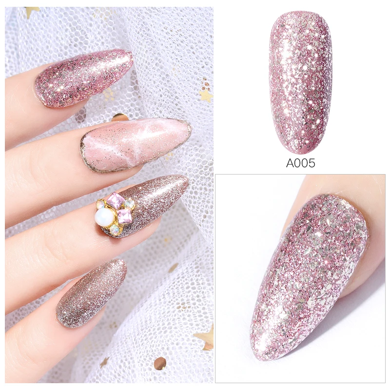 Гель-лак для ногтей RBAN NAIL 7 мл Розовое Золото Блестки отмачиваемый УФ-гель лак 12