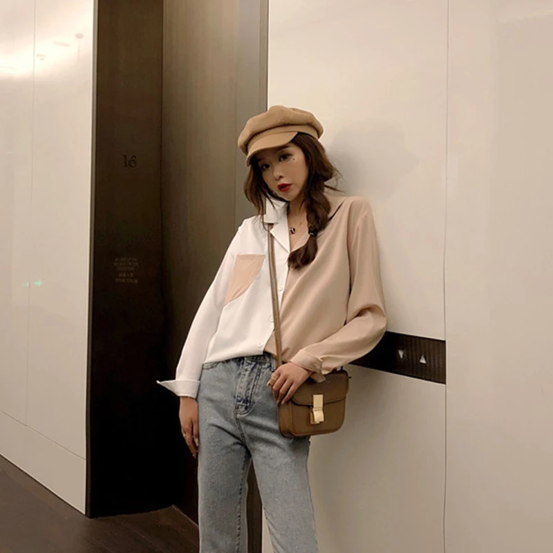 Fanco Korean Summer Harajuku Women Tops Contrast Blouses Black White Patchwork Shirt Elegant Lady Chic Blusas |