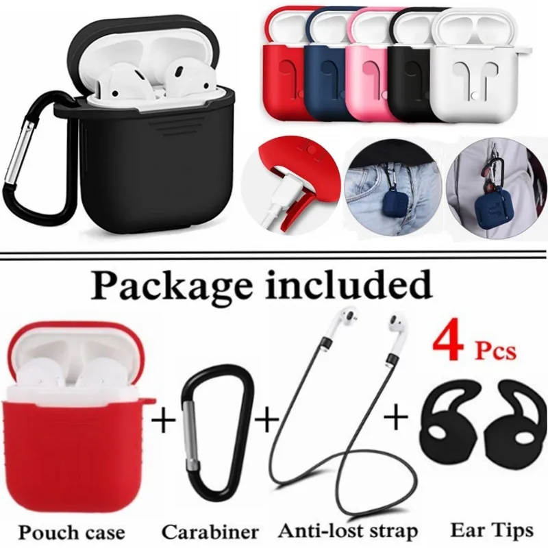 Силиконовый мягкий чехол для наушников 4 в 1 наушники вкладыши с защитой от потери