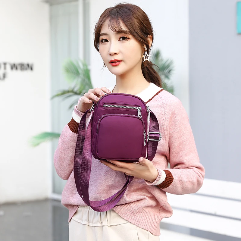 

SPS Small Women's Bag Fold Over Clutch Waterproof Nylon Soft Durable Solid Casual Mini Zipper Shoulder Purses