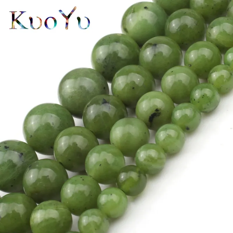 Круглые Бусины Из Канадского зеленого нефрита россыпью для изготовления