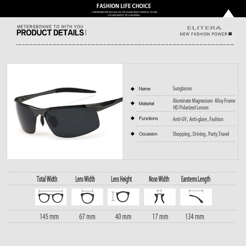 Мужские поляризованные зеркальные солнцезащитные очки ELITERA из алюминия мужские