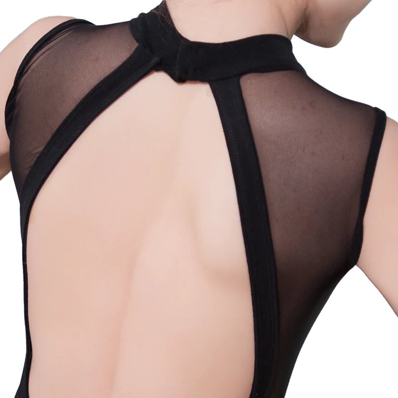 Гимнастическое леопардовое трико без рукавов балетное Сетчатое слитное