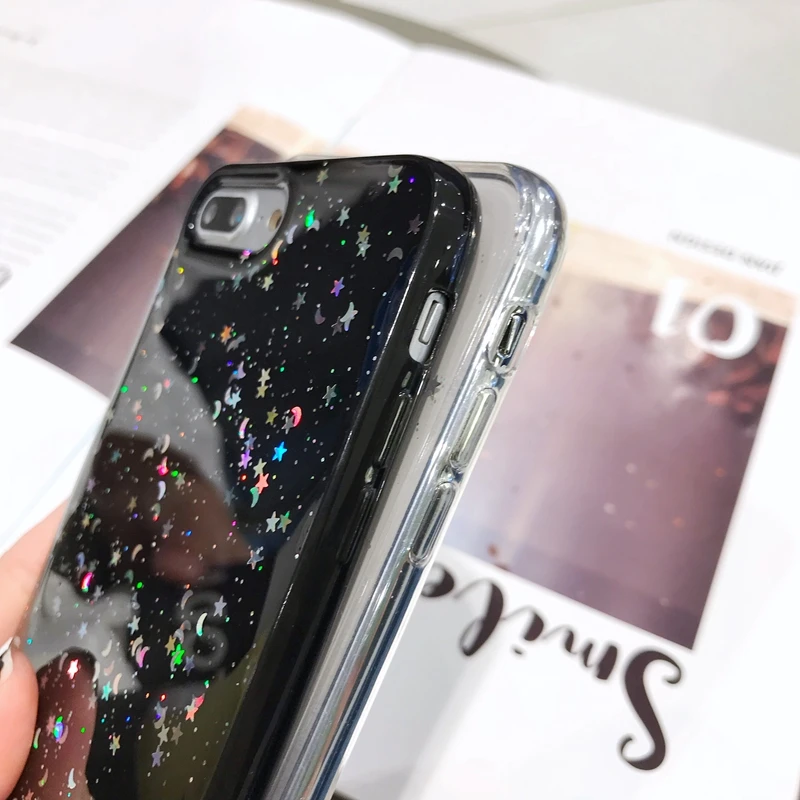Блестящий гелевый Чехол из ТПУ для телефона Iphone 6 6S 7 8 plus чехол со звездами луной