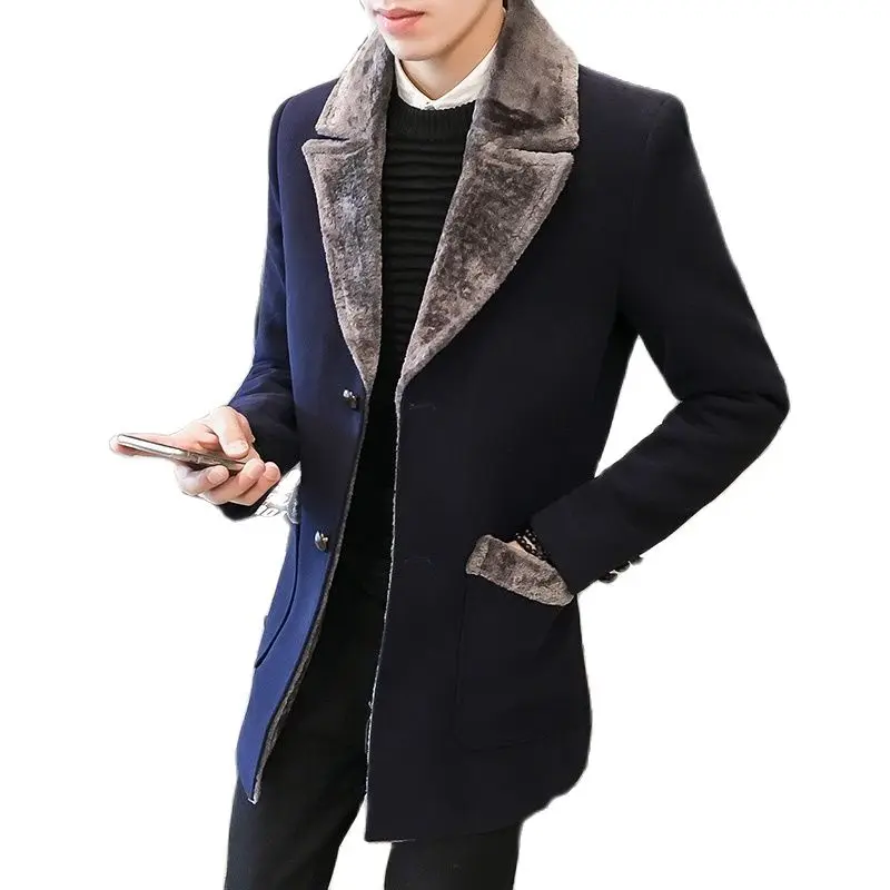 

M.Y.FANTASY Winter Warm Coat Men Wool Blends Jacket Overcoat Men Coat Korean Fashion Long Coat Brand Clothing Fur Collar Casual