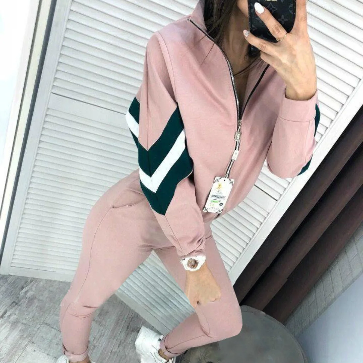 Spring Autumn Women 2 Pieces Sets Stripe Spliced Sweatshirt Ankle Length Harm Pants Oversize Tracksuits Hoodies Outfiits Winter | Спорт и