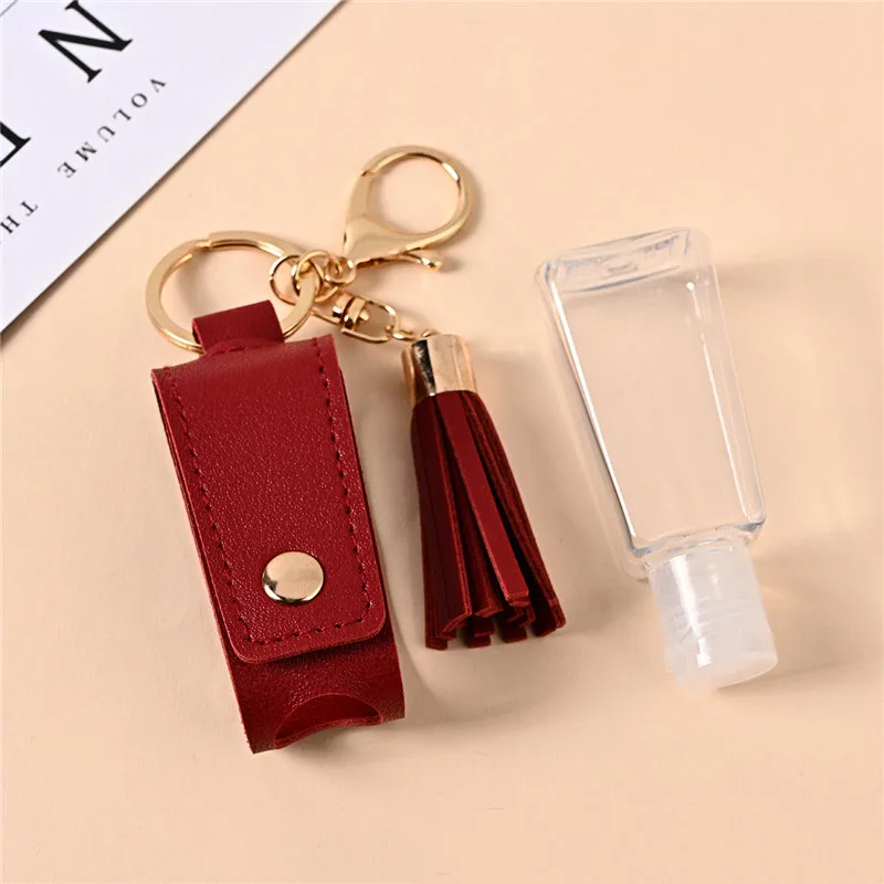 

30ml Hand Sanitizer Leather Keychain Holder Travel Bottle Refillable Container Flip Reusable Bottle With Tassel Keychain Carrier