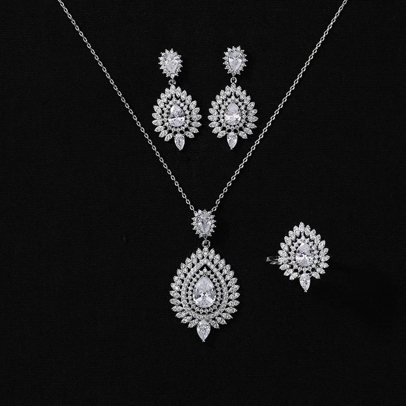

Jewelry Set HADIYANA Waterdrop Shapes Necklace Earrings And Ring Set For Women Wedding Or Fashion Party CN995 Conjunto de joyas