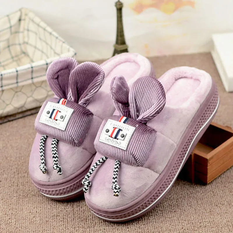

Winter Women Fluffy Slippers Home Indoor Female Shoes Fur Plush Cute Rabbit Cotton Shoes Soft Comfortable Ladies Footwear 2020