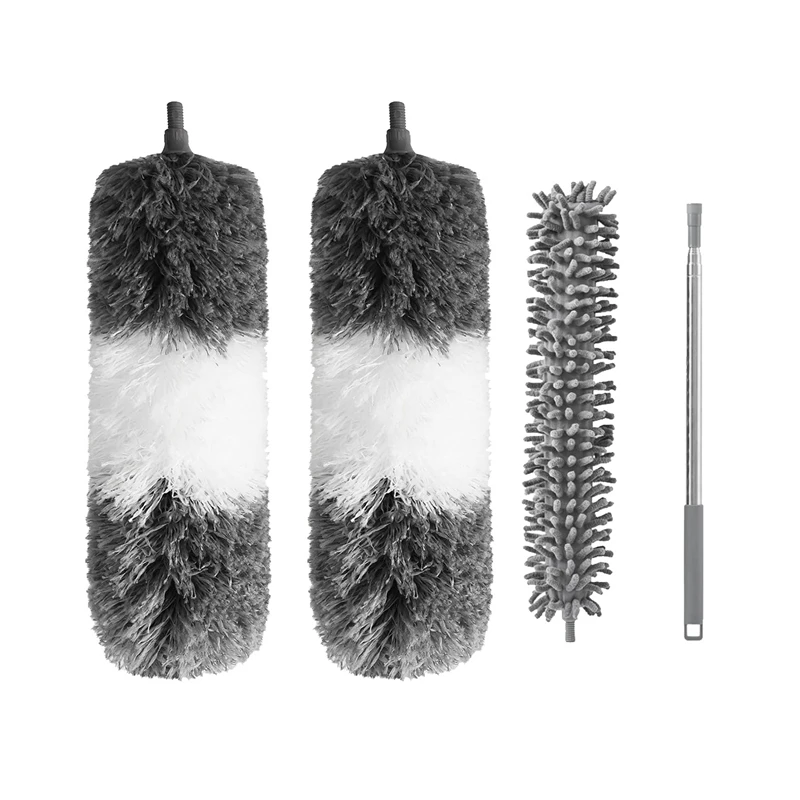 

2 Microfiber Duster 1 Chenille Duster(with 1 Extension Pole),Bendable,Washable,for Cleaning Ceiling Fan,Blinds,Cobwebs