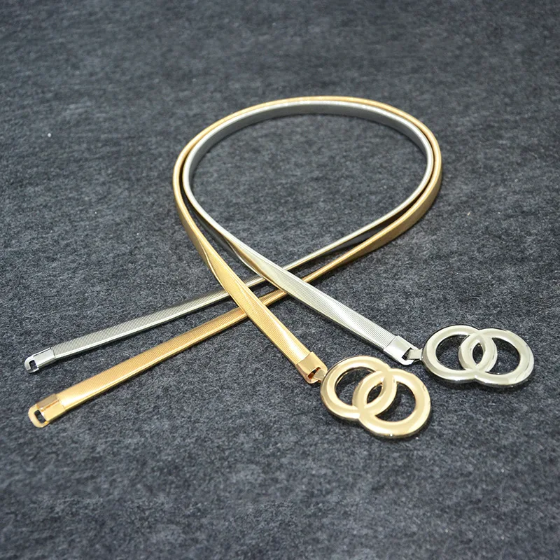 

Fashion Ladies Metal Belt Clasp Front Stretch Slim Waist Strap Elastic Waistband Gold Chain Belts For Women