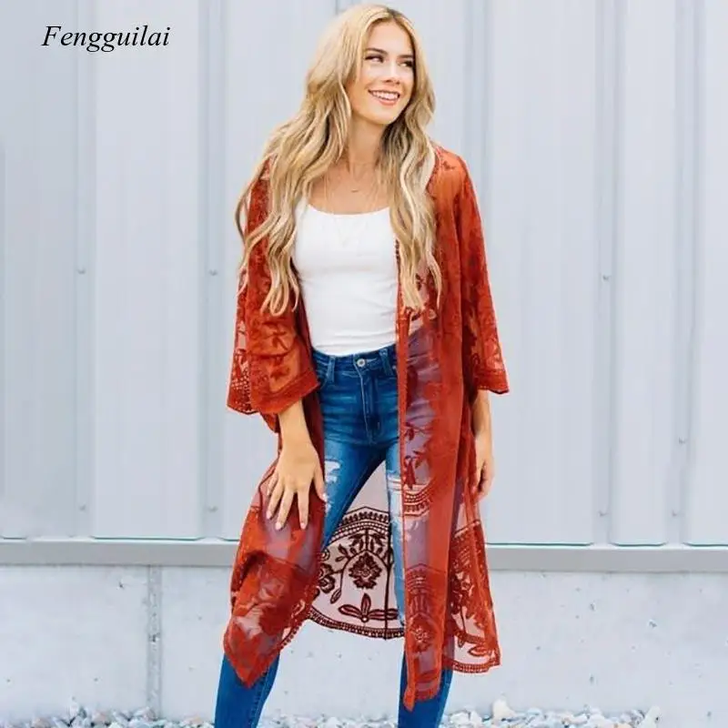 

Lace Mesh Embroidered Beach Summer Swimming Wear Sexy Cardigan Sunscreen Bikini 8 Colors Cover Up