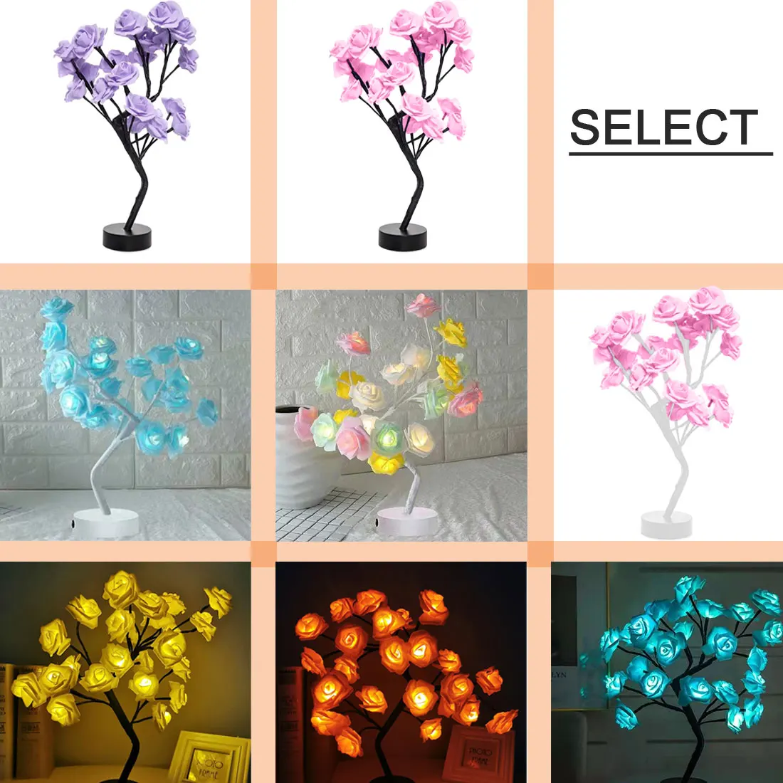

LED Table Lamp Rose Flower Tree USB Night Lights Christmas Gift For Kids Room Rose Flower Lighting Home Decoration