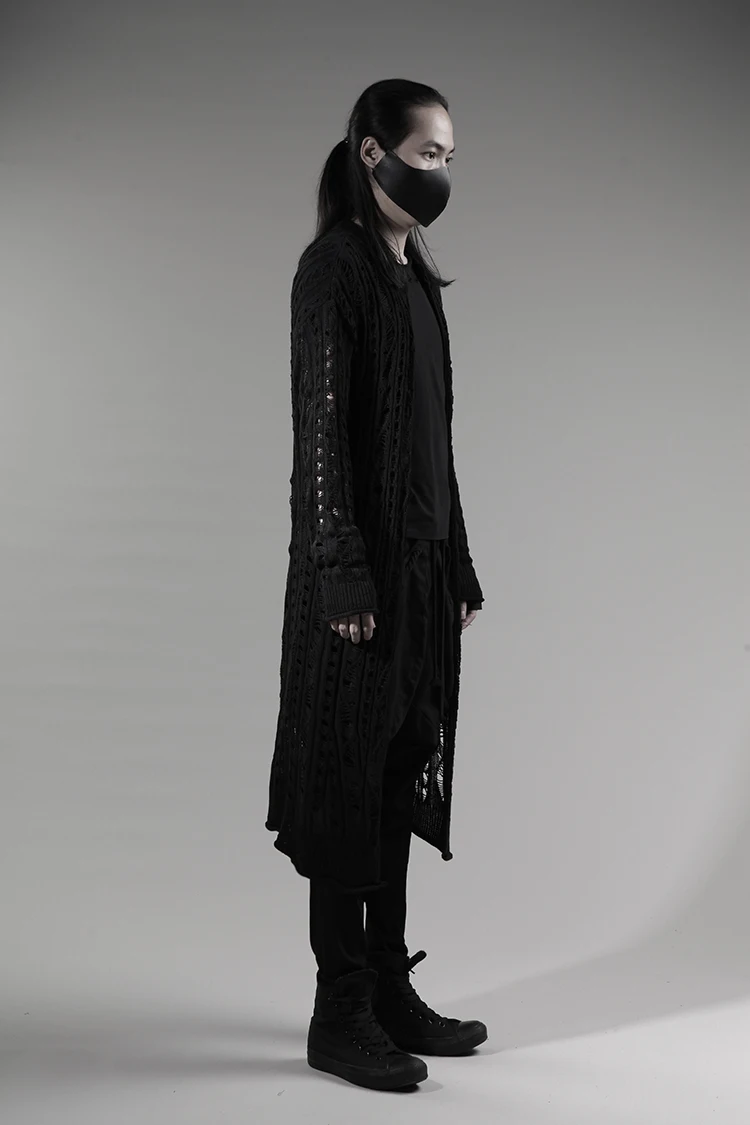 Длинный свитер-кардиган выше колена мужской стиль для волос одежда ажурная