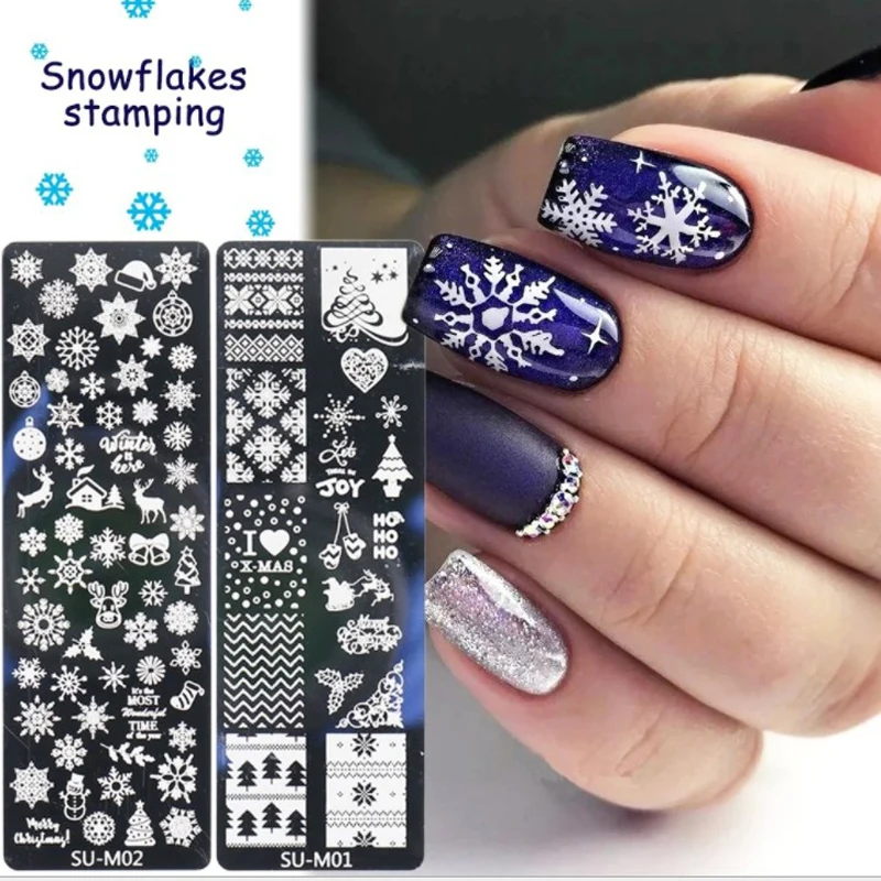 

3pcs Snowflake Elk Nail Stamping Plates Christmas Nail Design DIY Image Printing Nail Polish Templates Stencil Tools