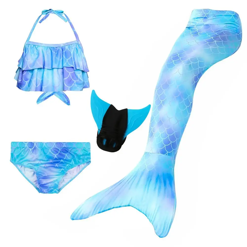 mermaid 3 - 4set Детский костюм русалки для плавания купальник русалки комплект бикини девочки-русалки Хвосты Косплей - Цвет: mermaid 3 - 4set