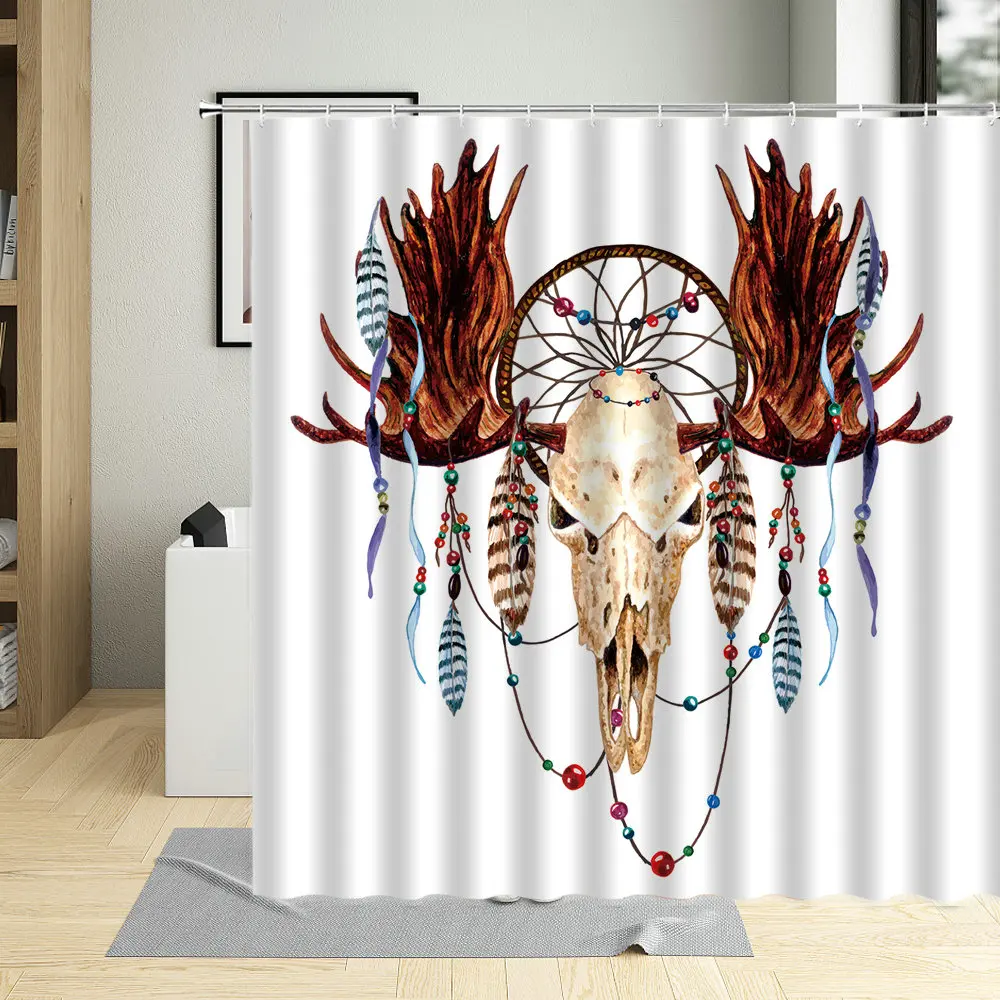 Ретро занавеска в виде головы черепа оленя для ванной комнаты s Antlers иллюстрация