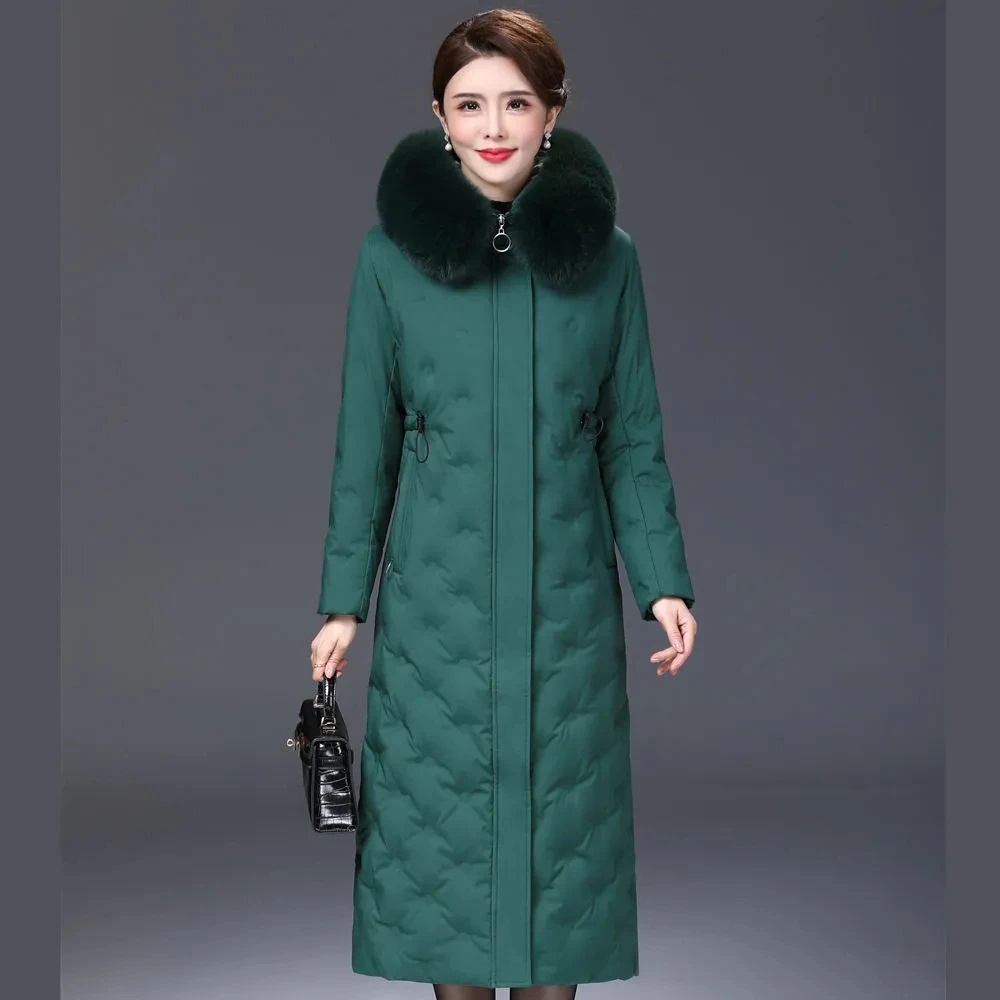 Long Winter Down Coats Middle-aged Womens White Duck Down Parka Jacket Winter Hooded Warm Overcoat Thick Warm Down Coats Winter