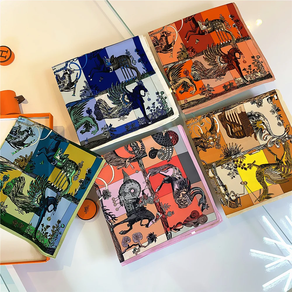 53 см шарфы для женщин с принтом пейзажа небольшой квадратный шарф красочные