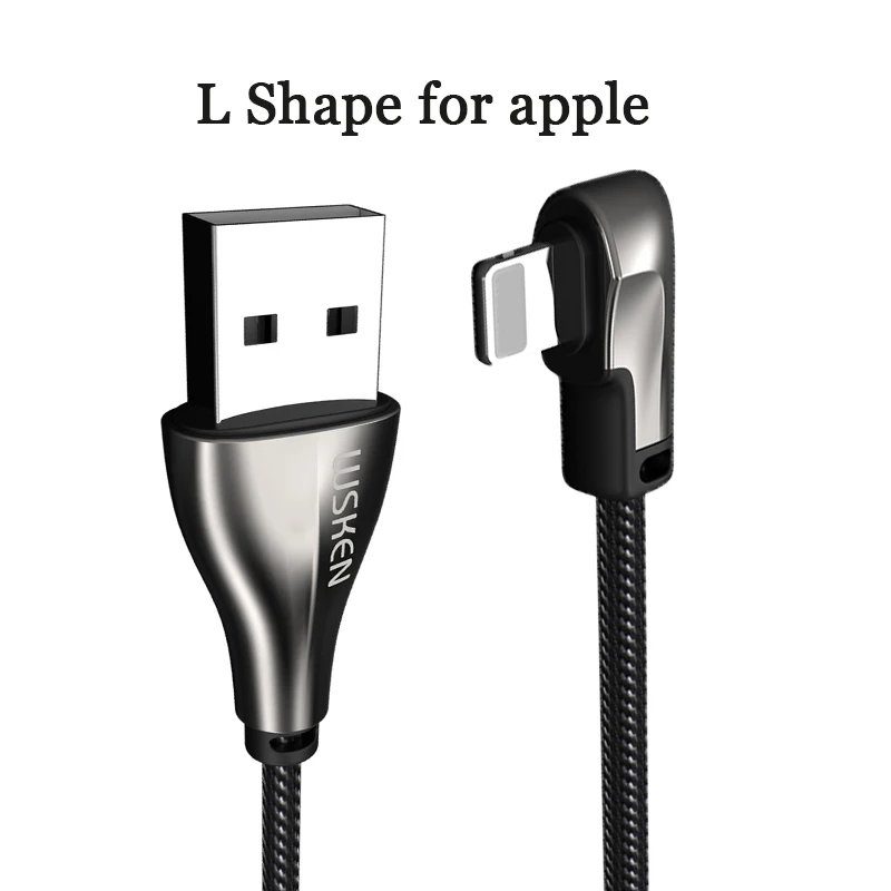 Wsken 90 градусов USB кабель для быстрой зарядки для iPhone 6S 7 8 Plus X Xr Xs Max 5 2A зарядное устройство лампы на шнурах для Apple кабель Lighting - Цвет: Black