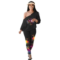womens suit autumn 2021 new casual sexy slanted shoulder letter splash ink printing street hipster two piece suit