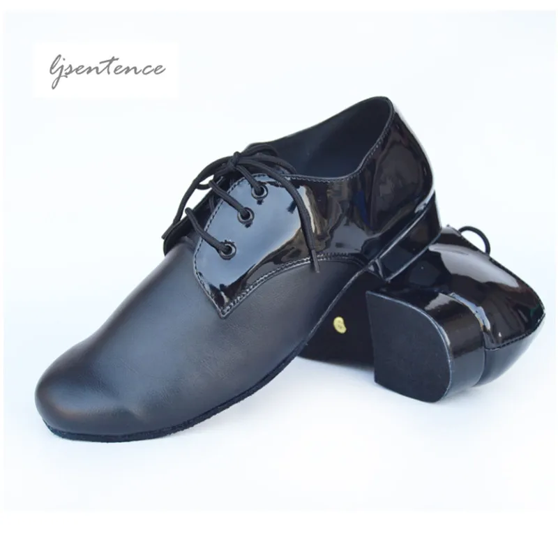 

Men Latin Dance Shoes Black Genuine Leather Elastic Mesh National Standard Dance Salsa Square Indoor Practice Dance Shoes