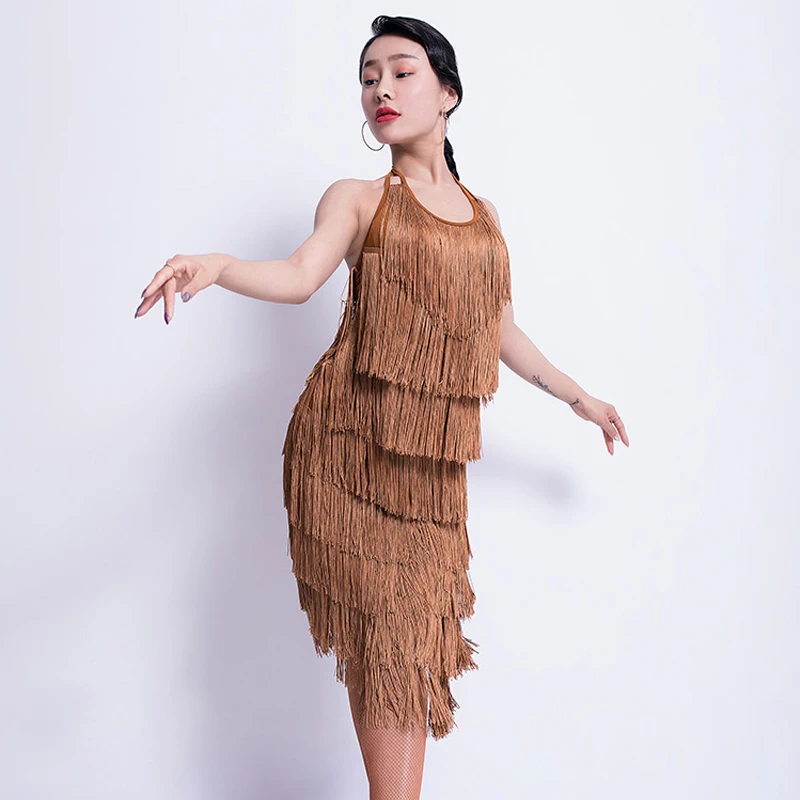 

New Latin Dance Practice Clothes Female Adult Fringe Dress Latin Competition Performance Dress Rumba Tango Samba Costumes VO652