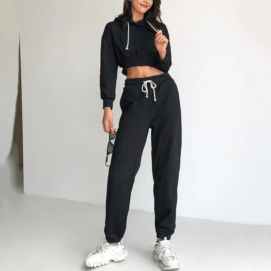 

2020 Winter New Women'S 2-Piece Sexy Hooded Short Trouser Suit Clothing Sportswear Pullover Hoodie Suit