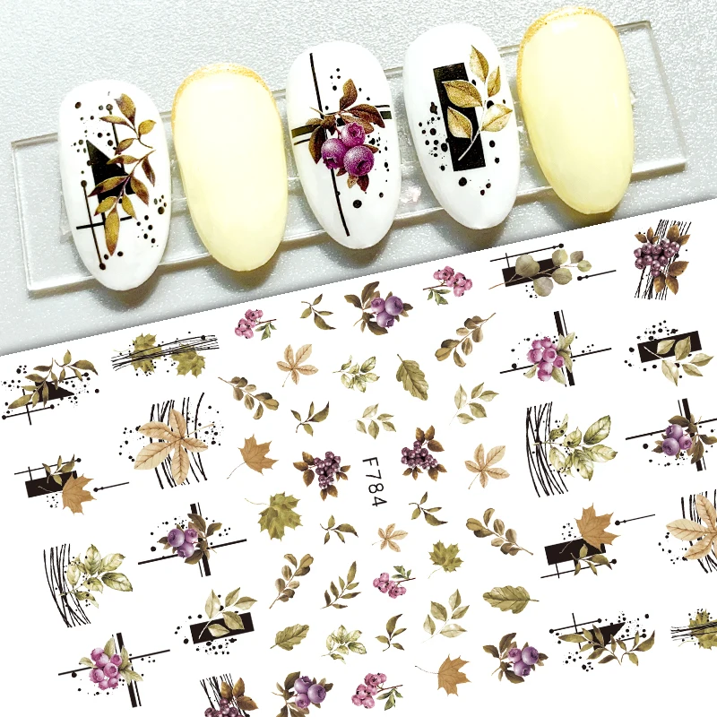 1 шт. осенние листья 3D наклейки для ногтей Осенние Геометрические линии слайдер