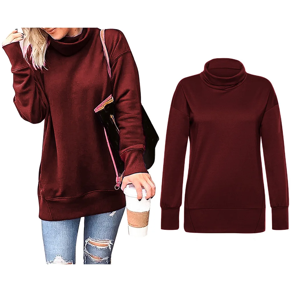 

2019 Fashion Hoodies Women Solid Color Sweatshirt Autumn Hoodies Harajuku Sudadera Mujer Turtleneck Warm Winter Sweatshirts