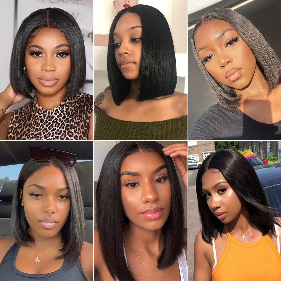 

Jet Black Short Bob T Part Lace Front Wig Middle Pari Human Hair Wigs With Baby Hair For Black Women Summer Wig Preplucked