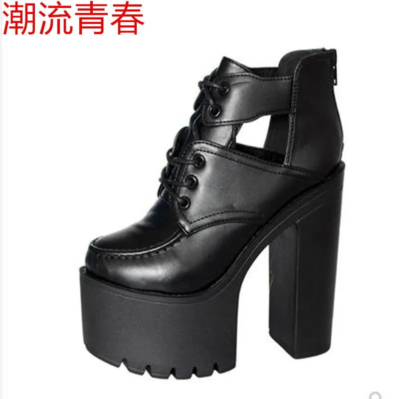 Модные женские готические сапоги ботильоны на шнуровке обувь в стиле панк очень