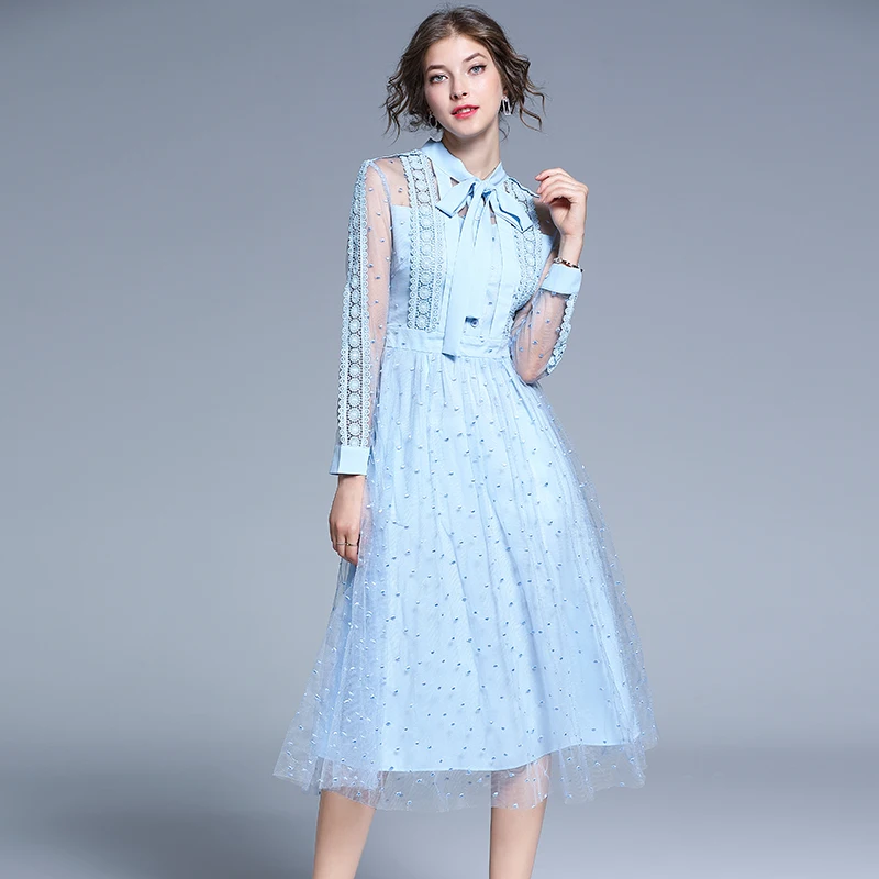 Женское Сетчатое платье миди в горошек с вышивкой|Женские платья| |