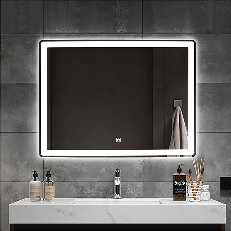 

70×90 CM Espejo de baño Hotel Wall Mounted Illuminated Smart Led Light Bathroom Bath Mirror with Defogger