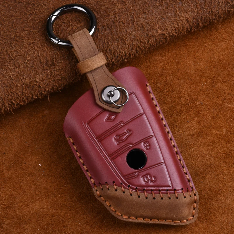 

Leather Car Key Cover Case for BMW X5 F15 X6 F16 G30 7 Series G11 X1 F48 F39 Hotcar Keychain Protection Ring