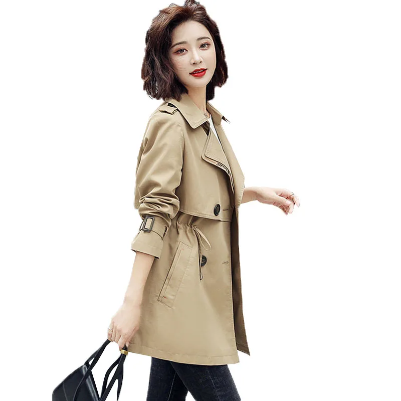 

New Spring Autumn Windbreaker Women Solid Color Waist Female Jacket Double breasted Lady Outwear Female Casual Overwear Coat