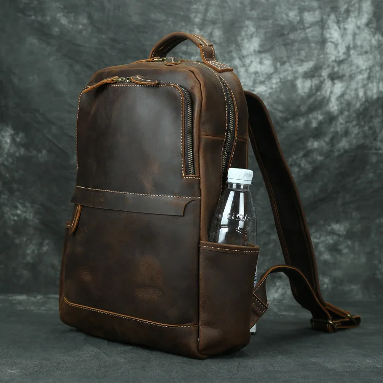 

new fashion leather men's backpack Leather Backpack Laptop Backpack Crazy Horse backpack small leather men